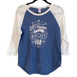 Vtg Graphic UFO Roswell International UFO Museum Raglan Baseball T Shirt Sz M